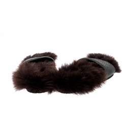 Brunello Cucinelli Brown Monili Bead And Shearling Slip On Slides Size 39
