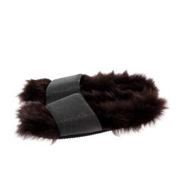 Brunello Cucinelli Brown Monili Bead And Shearling Slip On Slides Size 39