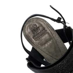 Brunello Cucinelli Black Leather Bead Detail Ankle Strap Sandals Size 39
