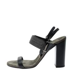 Brunello Cucinelli Black Leather Bead Detail Ankle Strap Sandals Size 39