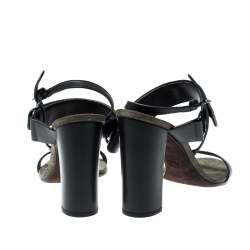 Brunello Cucinelli Black Leather Bead Detail Ankle Strap Sandals Size 39
