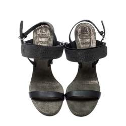 Brunello Cucinelli Black Leather Bead Detail Ankle Strap Sandals Size 39