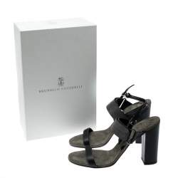 Brunello Cucinelli Black Leather Bead Detail Ankle Strap Sandals Size 39
