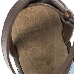 Brunello Cucinelli Multicolor Leather And Fabric Monile Crossover Ankle Strap Flats Size 39
