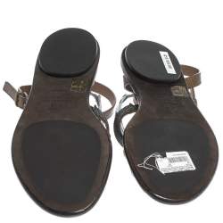 Brunello Cucinelli Multicolor Leather And Fabric Monile Crossover Ankle Strap Flats Size 39