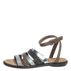 Brunello Cucinelli Multicolor Leather And Beads Strappy Flat Sandals Size 38
