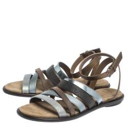 Brunello Cucinelli Multicolor Leather And Beads Strappy Flat Sandals Size 38