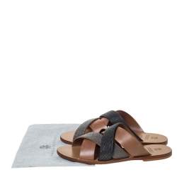 Brunello Cucinelli Brown Beaded Leather Crossover Sandals Size 39