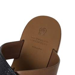 Brunello Cucinelli Brown Beaded Leather Crossover Sandals Size 39