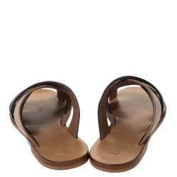 Brunello Cucinelli Brown Beaded Leather Crossover Sandals Size 39