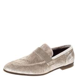 Brunello Cucinelli Metallic Beige Velvet Slip On Loafers Size 40