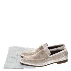 Brunello Cucinelli Metallic Beige Velvet Slip On Loafers Size 40