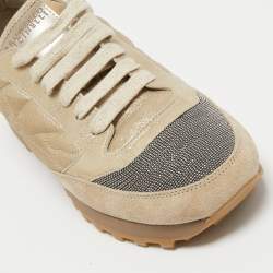 Pre Owned Brunello Cucinelli Beige/Gold Suede And Leather Accents Sneakers Size 39.5