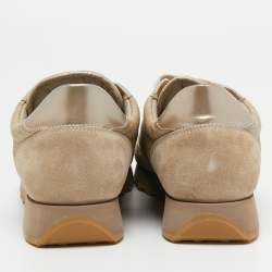 Pre Owned Brunello Cucinelli Beige/Gold Suede And Leather Accents Sneakers Size 39.5
