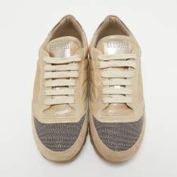Pre Owned Brunello Cucinelli Beige/Gold Suede And Leather Accents Sneakers Size 39.5