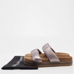 Brunello Cucinelli Metallic Purple Leather Two Strap Slides Size 38