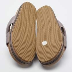 Brunello Cucinelli Metallic Purple Leather Two Strap Slides Size 38