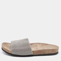 Brunello Cucinelli Grey Beads Monili Slides Size 39