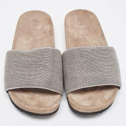 Brunello Cucinelli Grey Beads Monili Slides Size 39