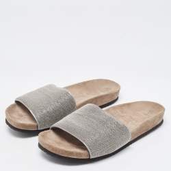 Brunello Cucinelli Grey Beads Monili Slides Size 39
