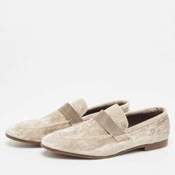 Brunello Cucinelli Metallic Beige Velvet Slip On Loafers Size 40