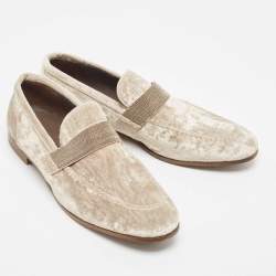 Brunello Cucinelli Metallic Beige Velvet Slip On Loafers Size 40
