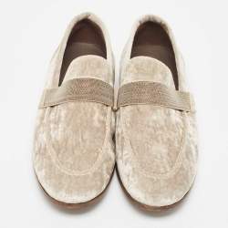 Brunello Cucinelli Metallic Beige Velvet Slip On Loafers Size 40