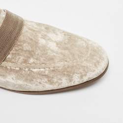Brunello Cucinelli Metallic Beige Velvet Slip On Loafers Size 40