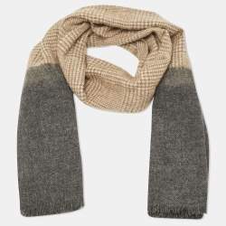 Brunello Cucinelli Brown/Grey Checks Cashmere Blend Scarf 