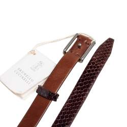 Brunello Cucinelli Dark Brown Python and Leather Double Wrap Waist Belt M