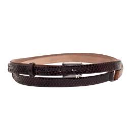 Brunello Cucinelli Dark Brown Python and Leather Double Wrap Waist Belt M