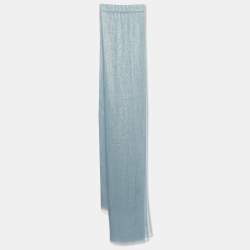 Brunello Cucinelli Blue Lurex Detail Cashmere Blend Scarf