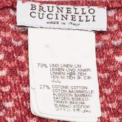 Brunello Cucinelli Red Printed Linen Blend Handkerchief 