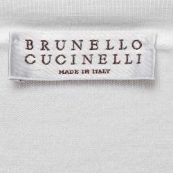 Pre Owned Brunello Cucinelli White Cotton Knit V-Neck Sweatshirt S