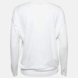 Pre Owned Brunello Cucinelli White Cotton Knit V-Neck Sweatshirt S