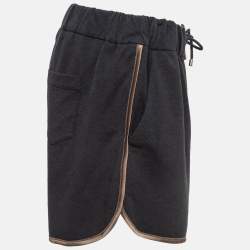 Pre Owned Brunello Cucinelli Grey Embellished Cotton Knit Hot Pants L