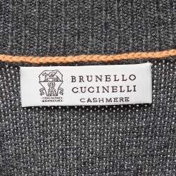 Pre Owned Brunello Cucinelli Grey Rib Knit Cashmere Cardigan XL