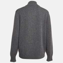 Pre Owned Brunello Cucinelli Grey Rib Knit Cashmere Cardigan XL