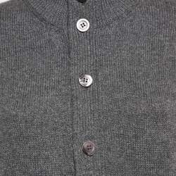 Pre Owned Brunello Cucinelli Grey Rib Knit Cashmere Cardigan XL