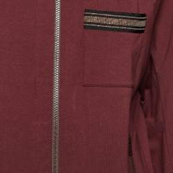 Pre Owned Brunello Cucinelli Burgundy Detailed Pocket Zip-Up Jacket S
