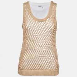 Brunello Cucinelli Brown Cotton Macrame Tank Top M