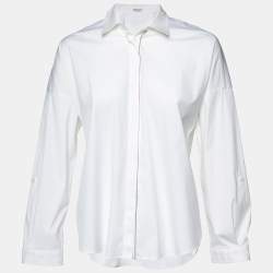 Pre Owned Brunello Cucinelli White Poplin Cotton Shiny Trimmed Shirt M