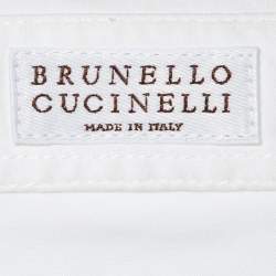 Pre Owned Brunello Cucinelli White Poplin Cotton Shiny Trimmed Shirt M