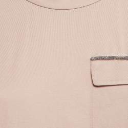 Pre Owned Brunello Cucinelli Nude Pink Cotton Faux Pocket Detail T-Shirt S
