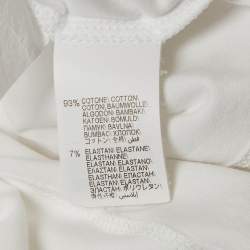 Pre Owned Brunello Cucinelli White Cotton Neck Detail Roll-Up Sleeve Top M