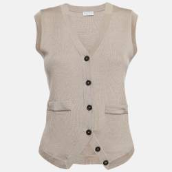 Brunello Cucinelli Beige Rib Knit Button Front Cardigan XS
