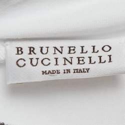 Pre Owned Brunello Cucinelli White Cotton Embellished Neck Top S
