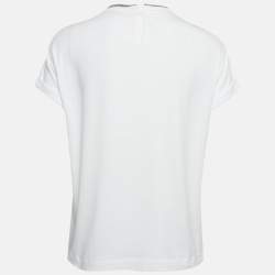 Pre Owned Brunello Cucinelli White Cotton Embellished Neck Top S