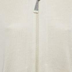 Pre Owned Brunello Cucinelli Beige Embellished Cotton Blend Zip-Up Hoodie M