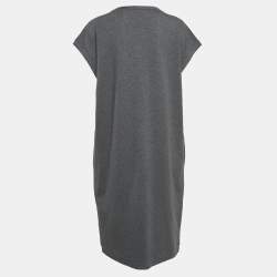 Brunello Cucinelli Grey Logo Embroidered Cotton Sleeveless Short Dress XXL